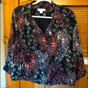 Women’s 3/4 sleeve floral jacket on navy background Large C & Banks